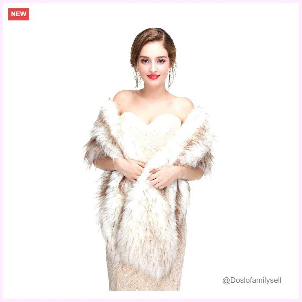 Faux Fur Stole Wedding Cape Bridal Wrap Winter Shawl 61.42 Inches